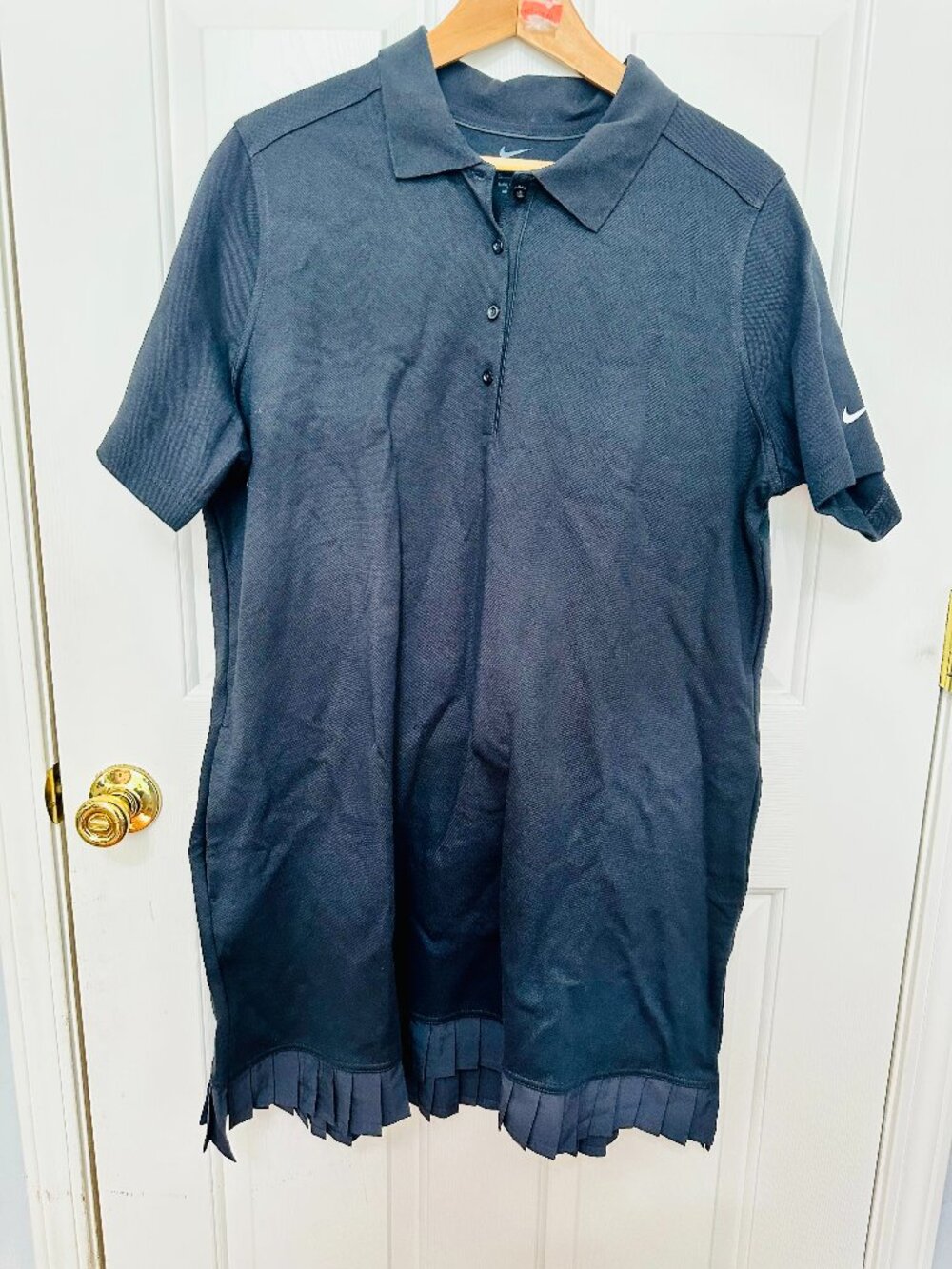 NIKE BLACK SPORTY GOLF SHIRT DRESS WITH PLEATED BOTTOM HEM XL $110